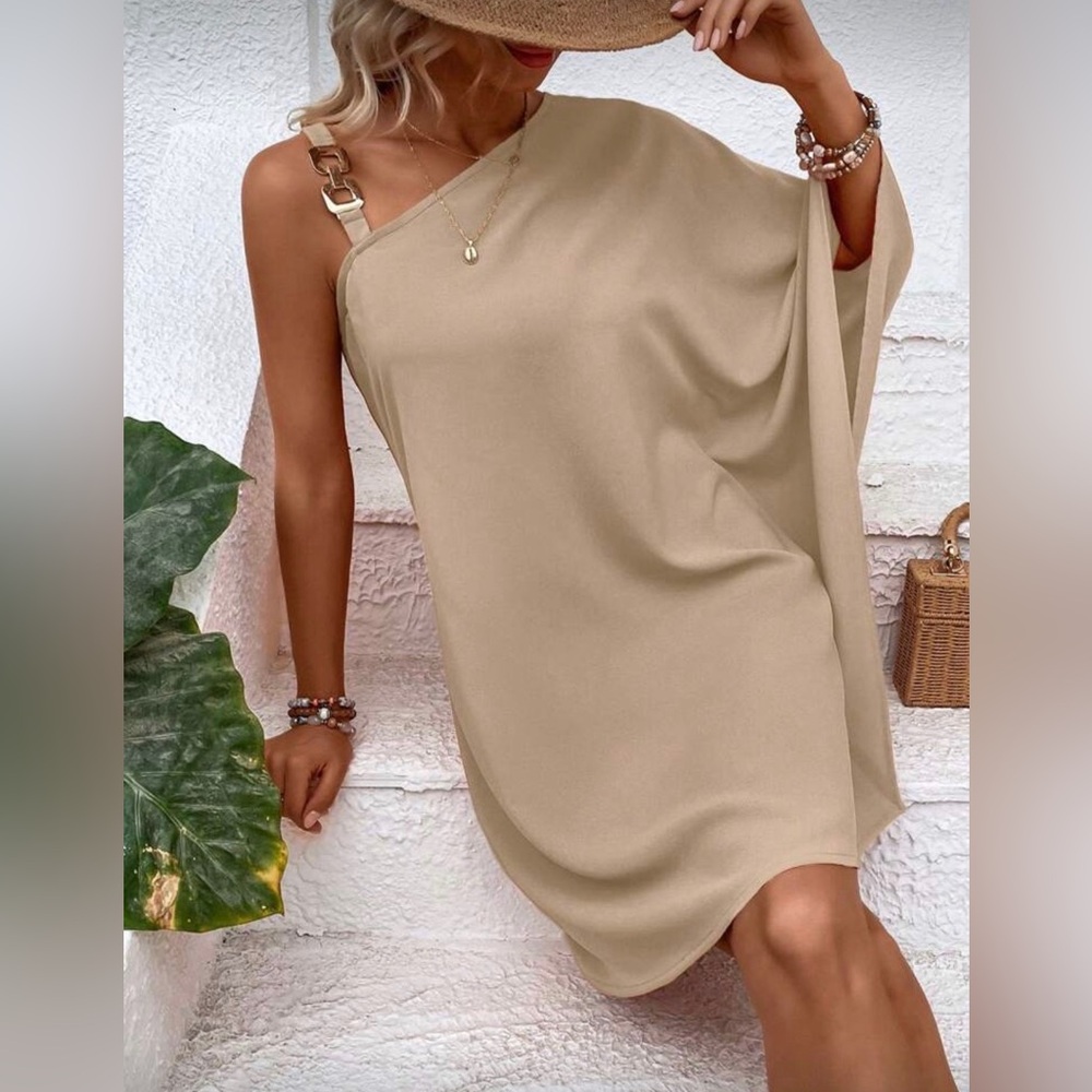 Solid Asymmetrical Neck Batwing Sleeve Elegant Be… - image 1